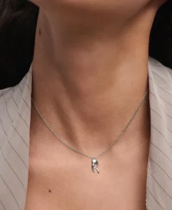 Collar con Colgante inicial R PDPAOLA Plata Baño Rodio | CO02-B91-U