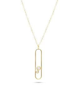 Collar con Colgante Vertical y Dos Diamantes en Oro Amarillo