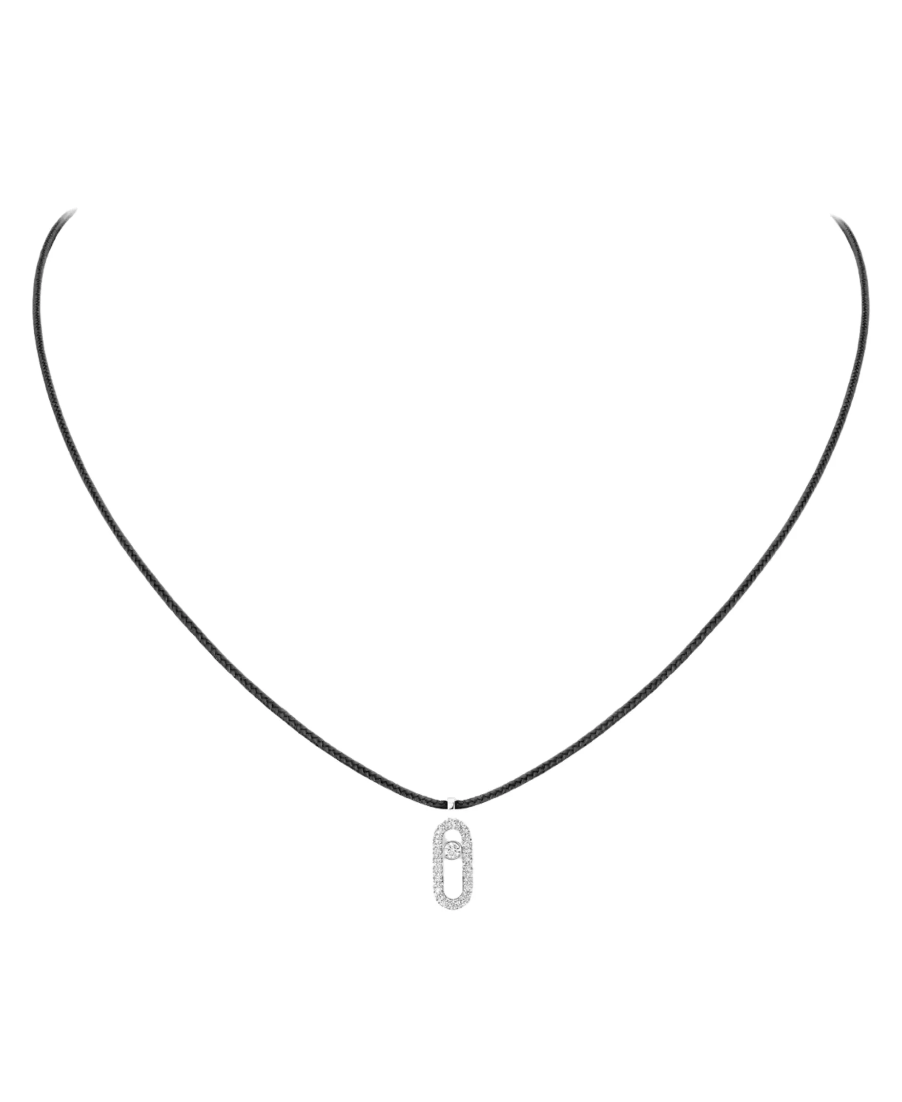 Collar Cordón Negro Con Pavé Messika Care(s) Oro Blanco | 14142-WG