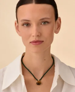 Collar Corto AGATHA París Rhea Cordon Trenzado Ojo de Tigre Dorado | 02680249-274-TU