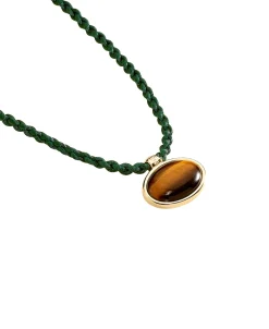 Collar Corto AGATHA París Rhea Cordon Trenzado Ojo de Tigre Dorado | 02680249-274-TU