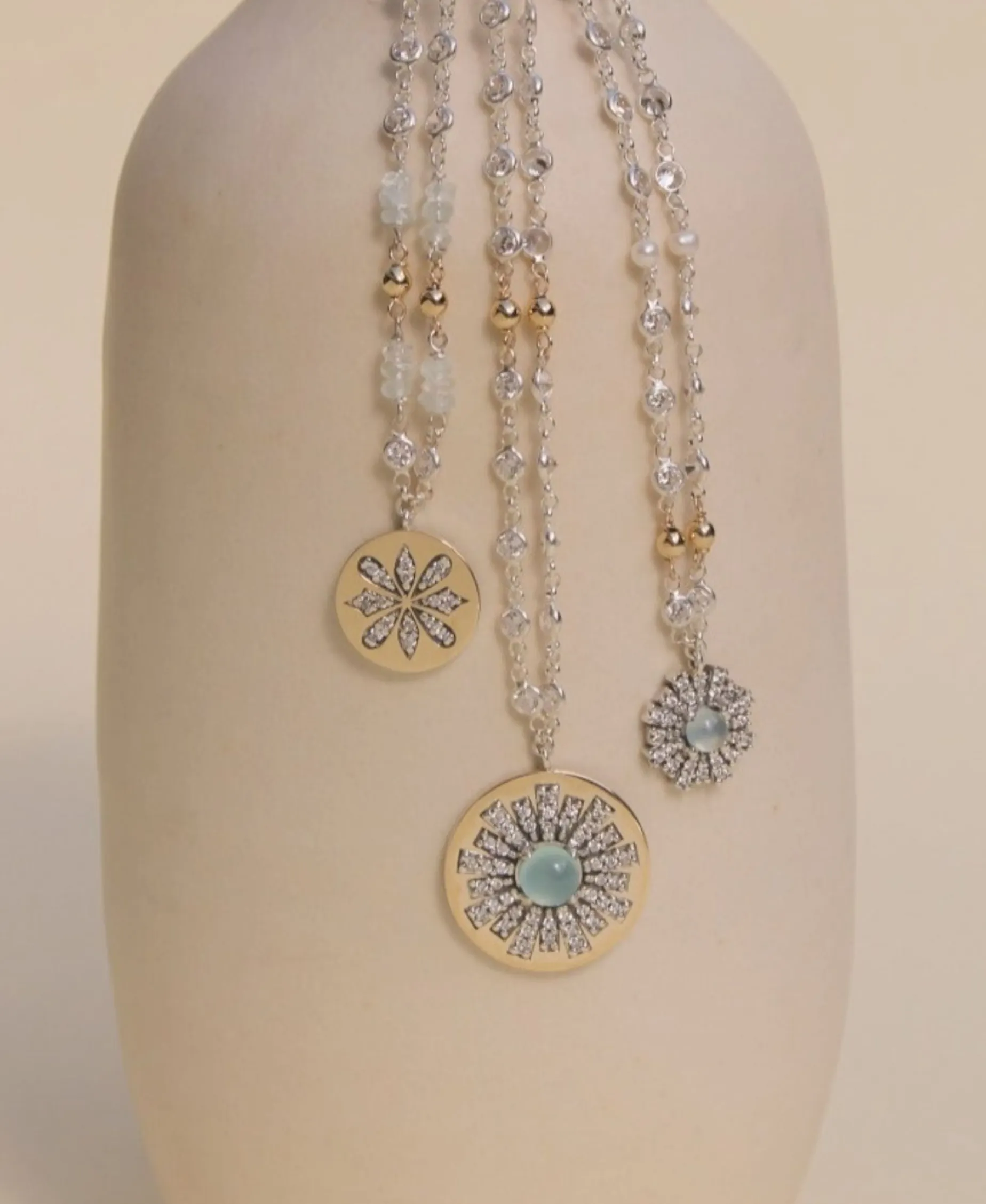 Collar DELCERRO Rayos Oro y Plata Espinela Cabujón | 10837