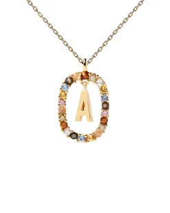 Collar PDPAOLA Letra A Plata Baño Oro Con Piedra de Color | CO01-260-U