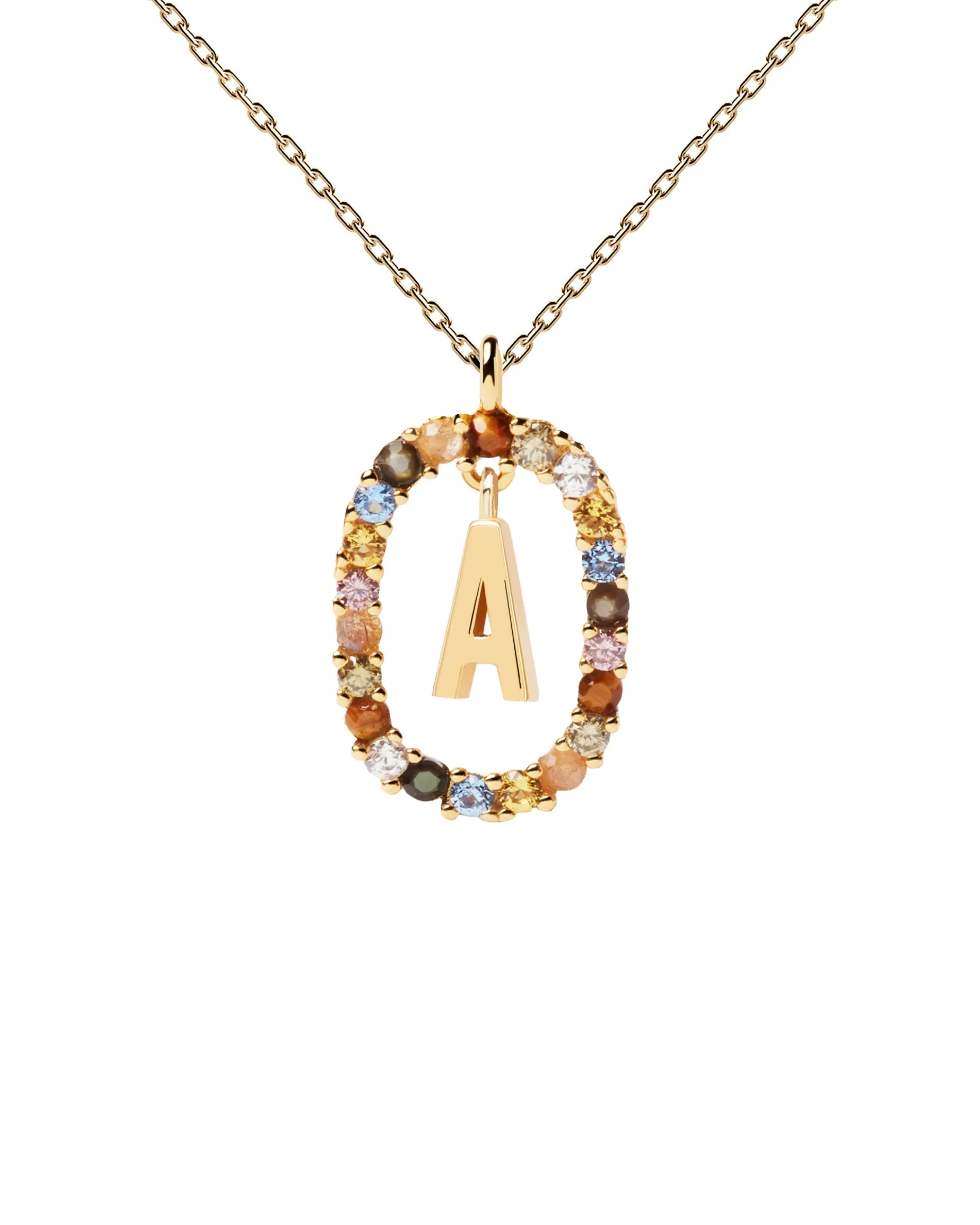 Collar PDPAOLA Letra A Plata Baño Oro Con Piedra de Color | CO01-260-U