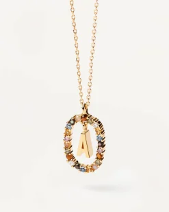 Collar PDPAOLA Letra A Plata Baño Oro Con Piedra de Color | CO01-260-U
