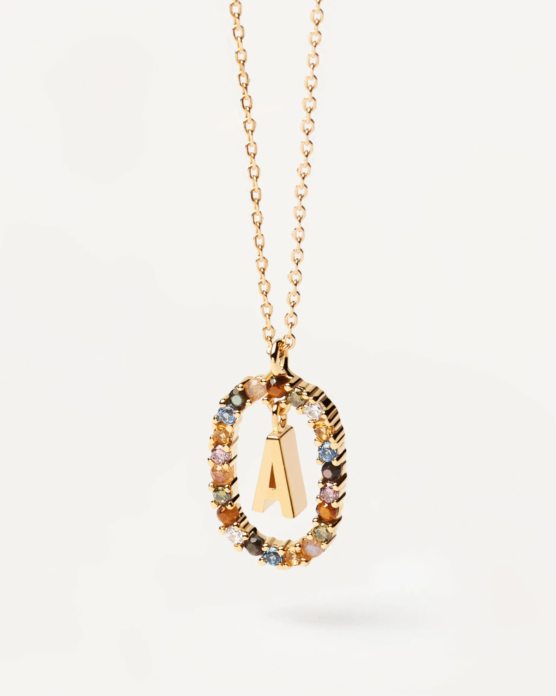 Collar PDPAOLA Letra A Plata Baño Oro Con Piedra de Color | CO01-260-U