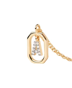 Collar PDPAOLA Mini Letter A Plata Baño Oro | CO01-512-U