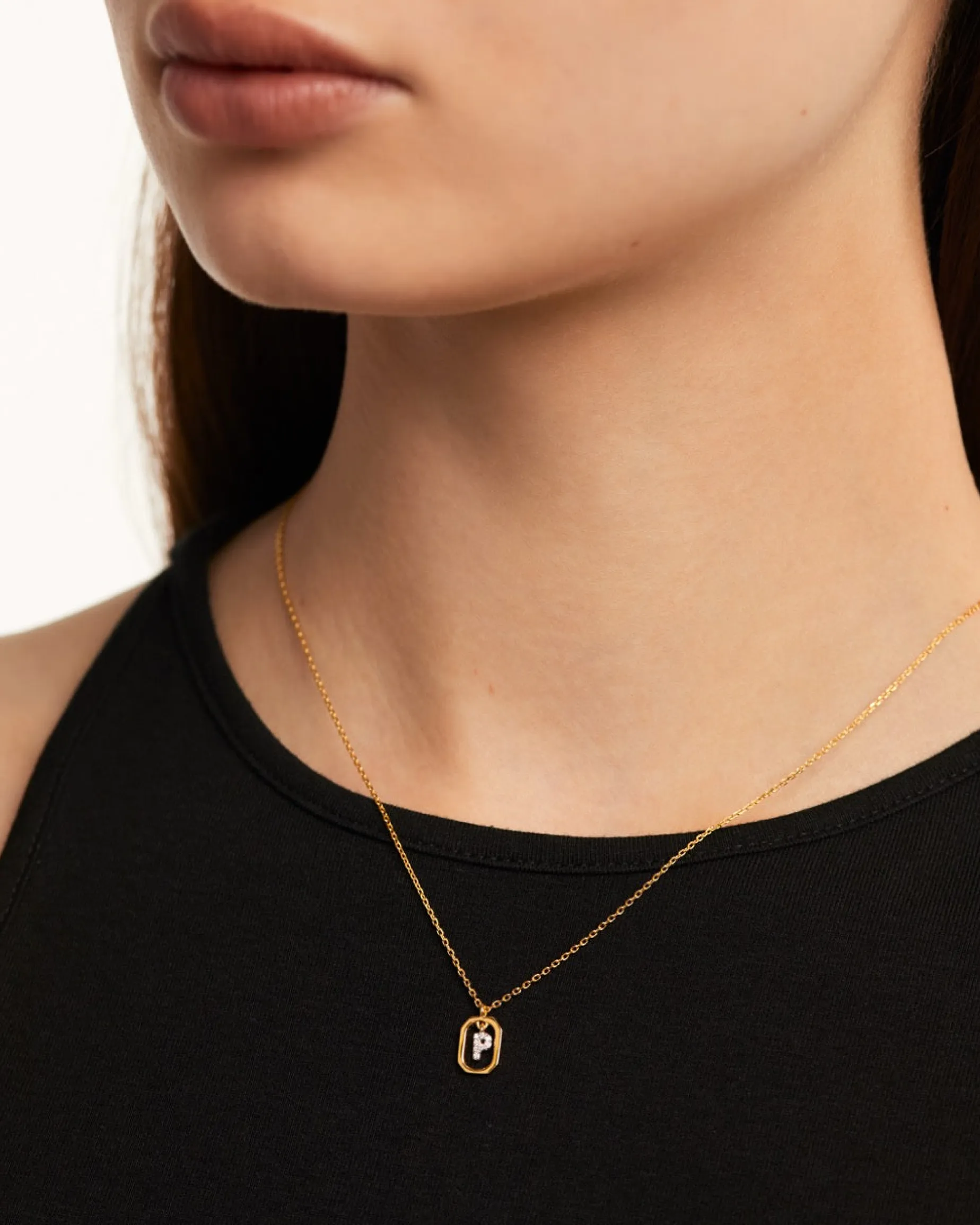 Collar PDPAOLA Mini Letter P Plata Baño Oro | CO01-527-U
