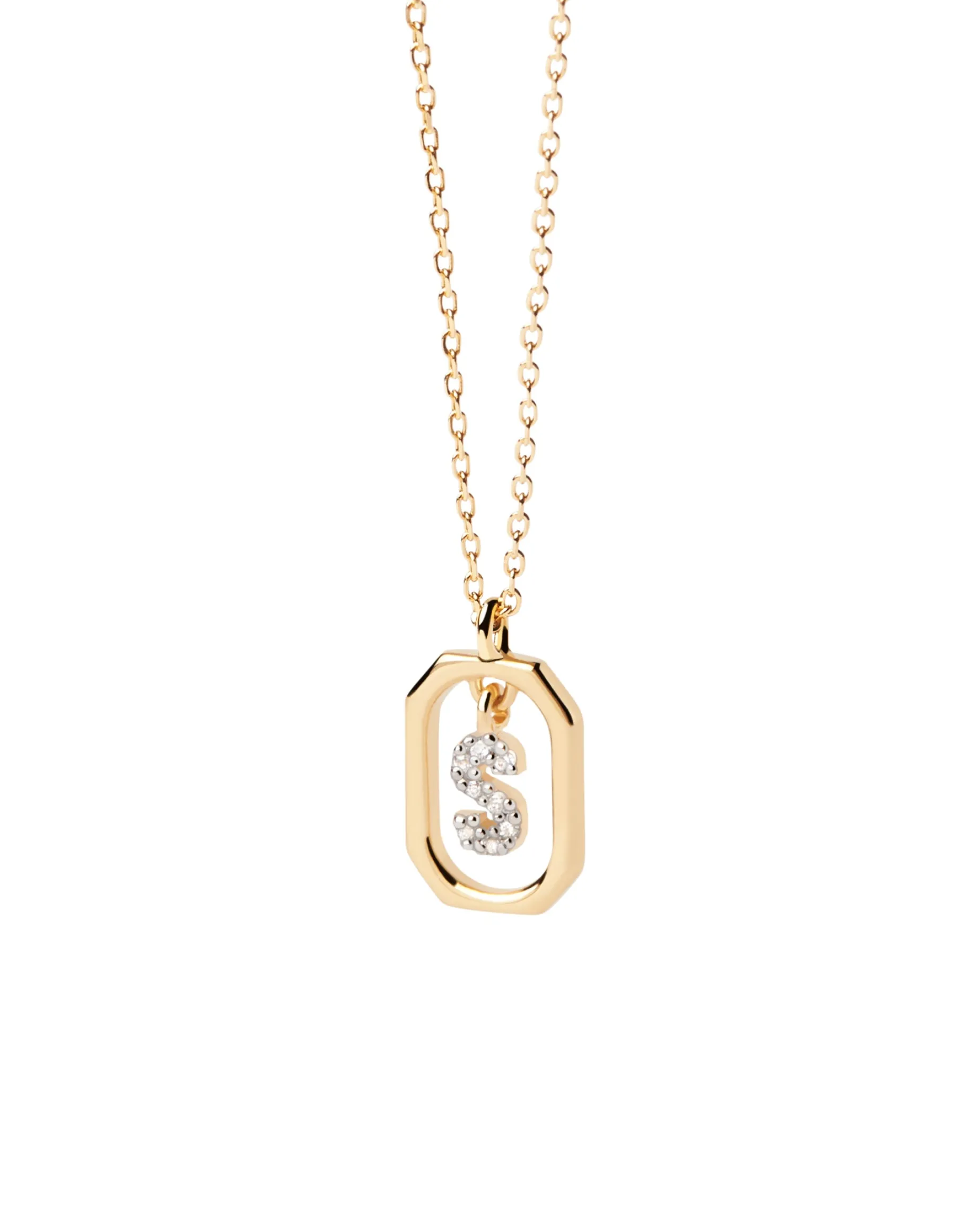 Collar PDPAOLA Mini Letter S Plata Baño Oro | CO01-530-U