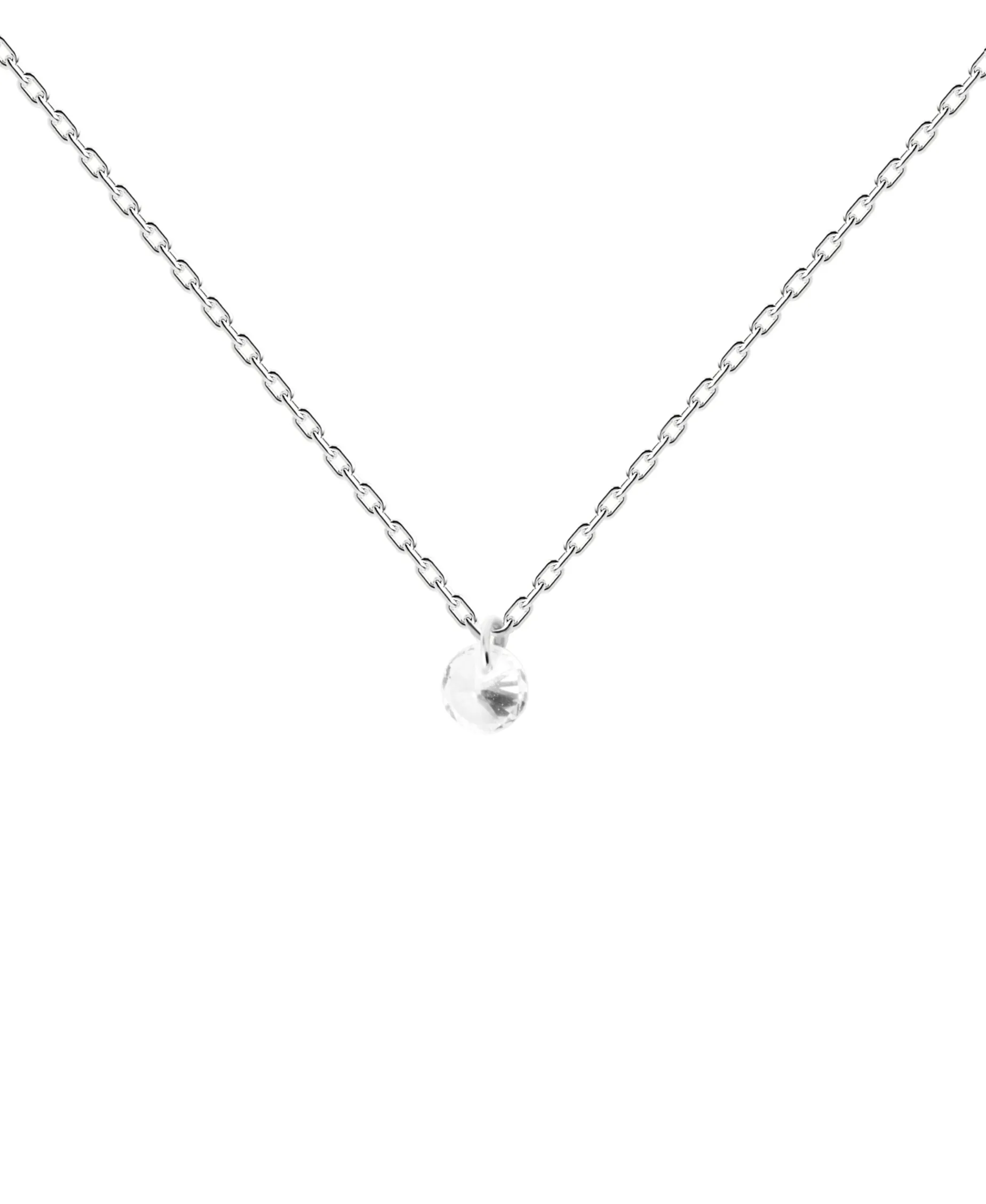 Collar Solitario Joy PDPAOLA Plata con Baño de Rodio y Circonita Blanca | CO01-599-U