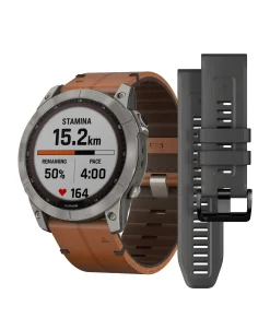 GARMIN Fēnix 7X Sapphire Solar 51 mm Titanio con Correa de Cuero | 010-02541-19