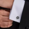 Gemelos Redondos de Plata de Ley con Ónix y Diamante | L0613X0004