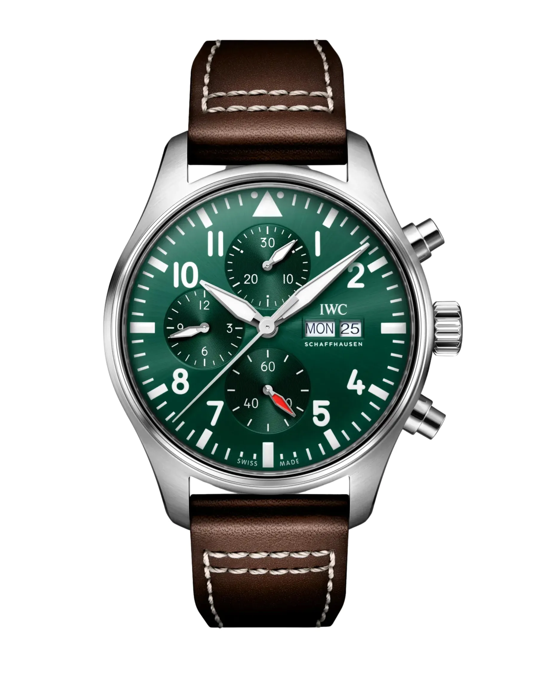 IWC Reloj de Aviador Cronógrafo Piel Marrón Esfera Verde 43 mm | IW378005
