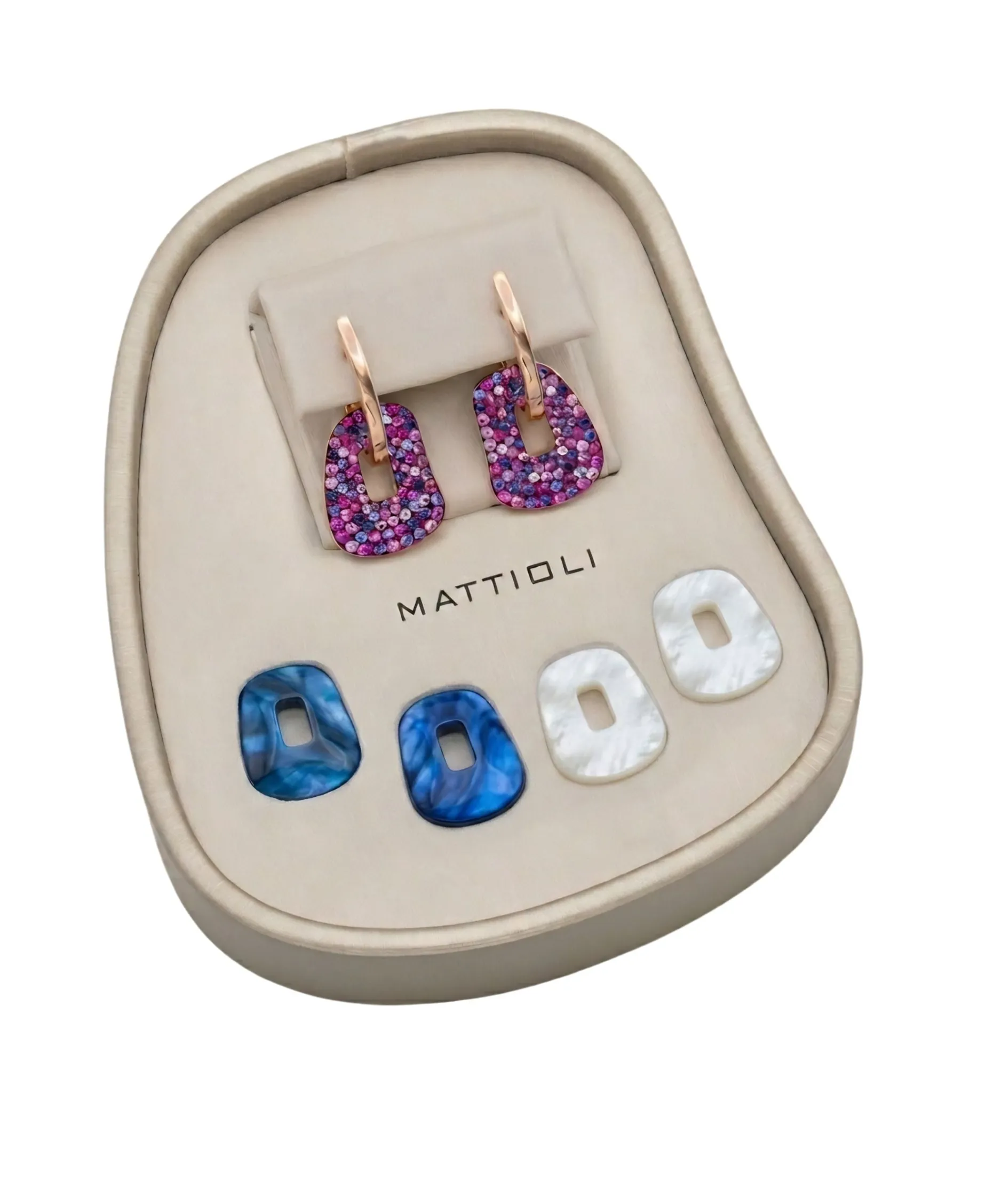 Kit Pendientes Mattioli Puzzle Arlecchino Con Diamantes y Zafiros En Oro Rosa | MOR054R028ZM