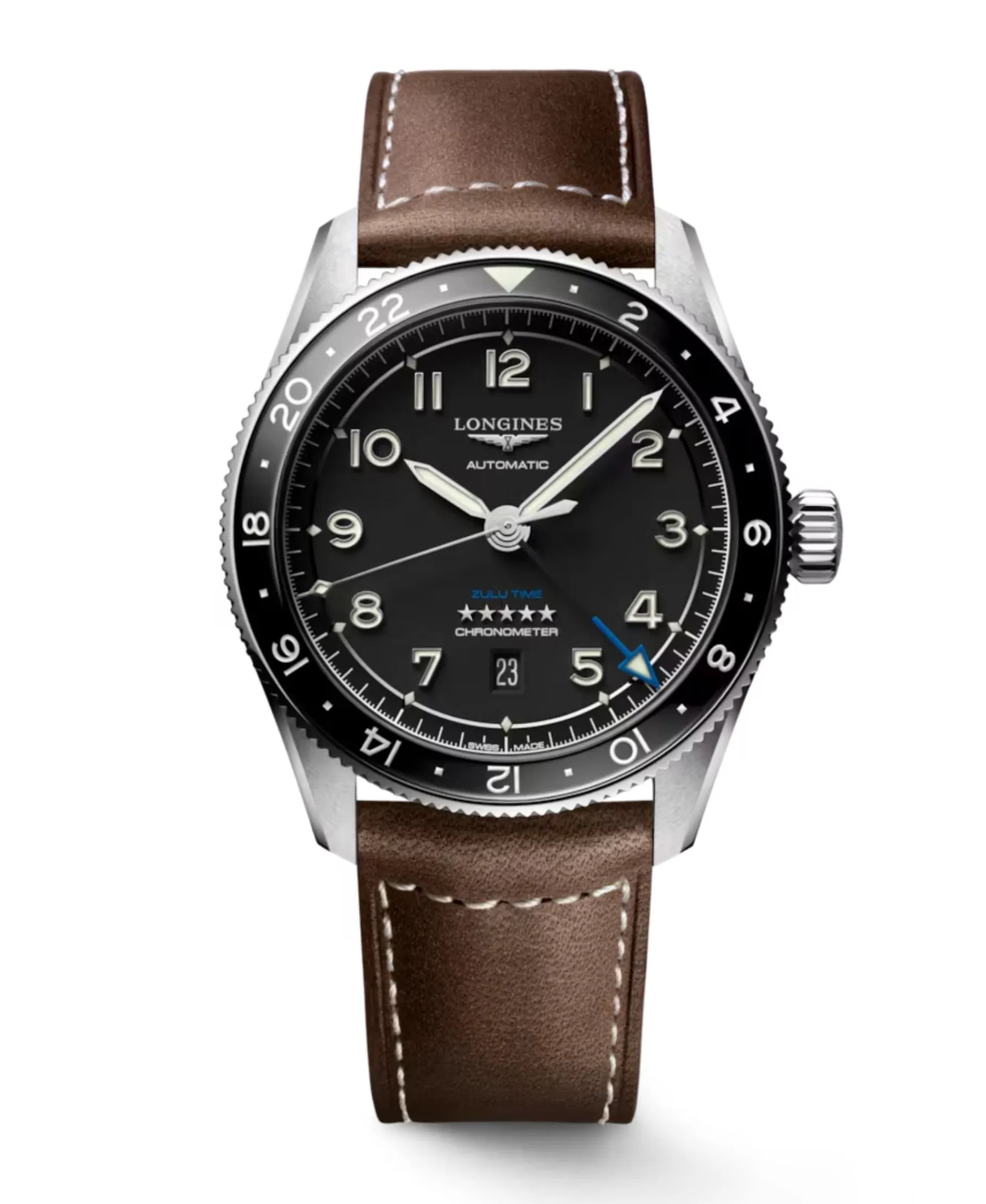 Longines Spirit Zulu Time Correa Piel Marrón 42 mm | L3.812.4.53.2