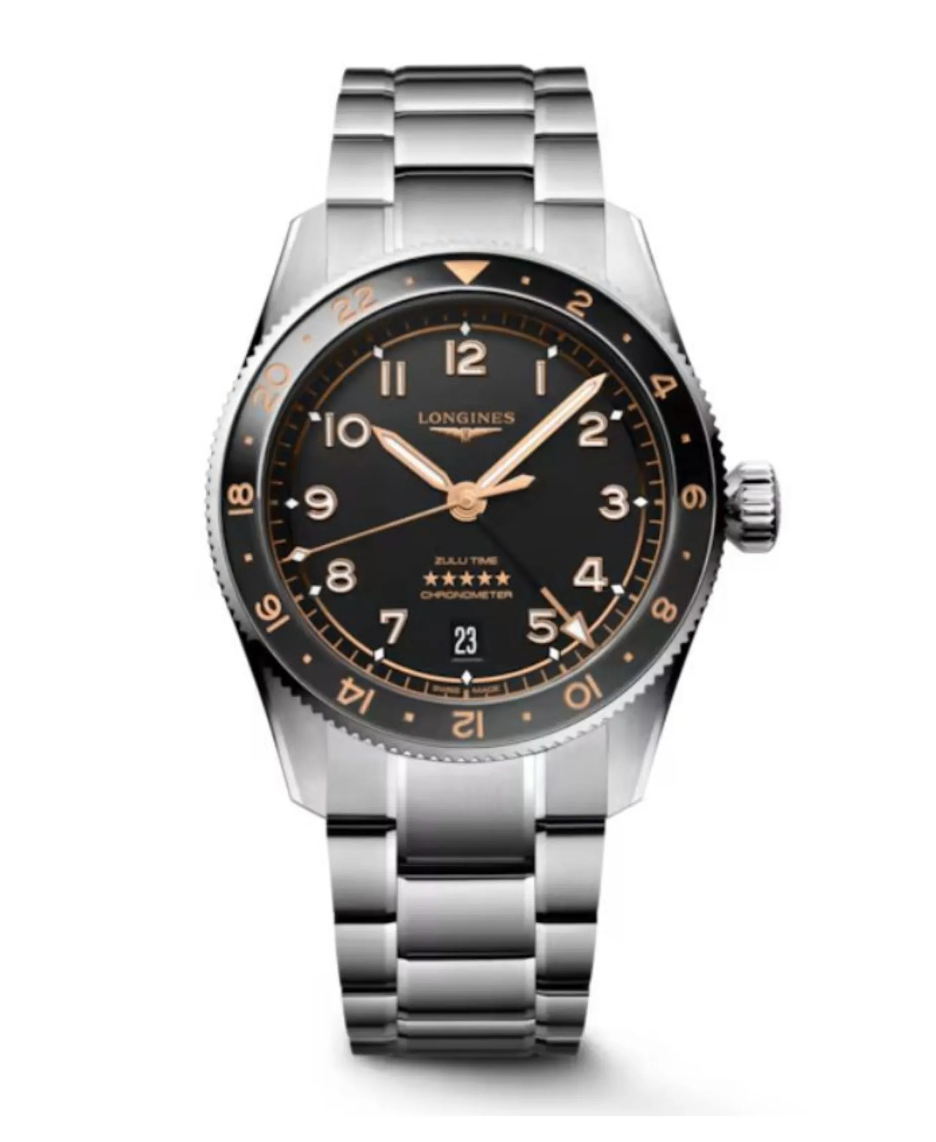 Longines Spirit Zulu Time Esfera Negra 39 mm | L3.802.4.50.6
