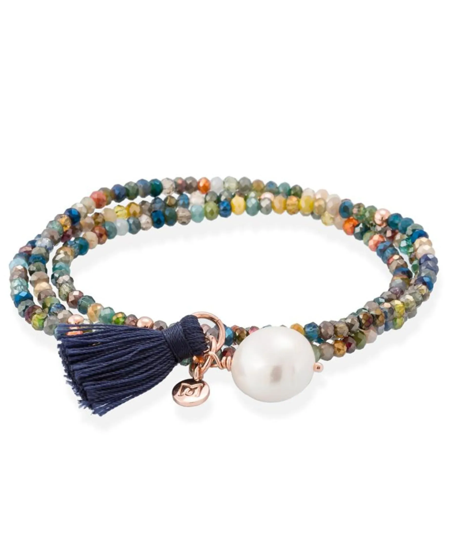 Marina García Zen Azul Pulsera Plata Baño Oro Rosa Perla | 90450UP