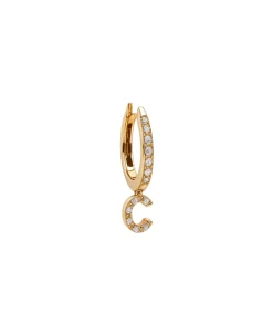 Medio Pendiente Aro Letra C con Diamantes en Oro Amarillo