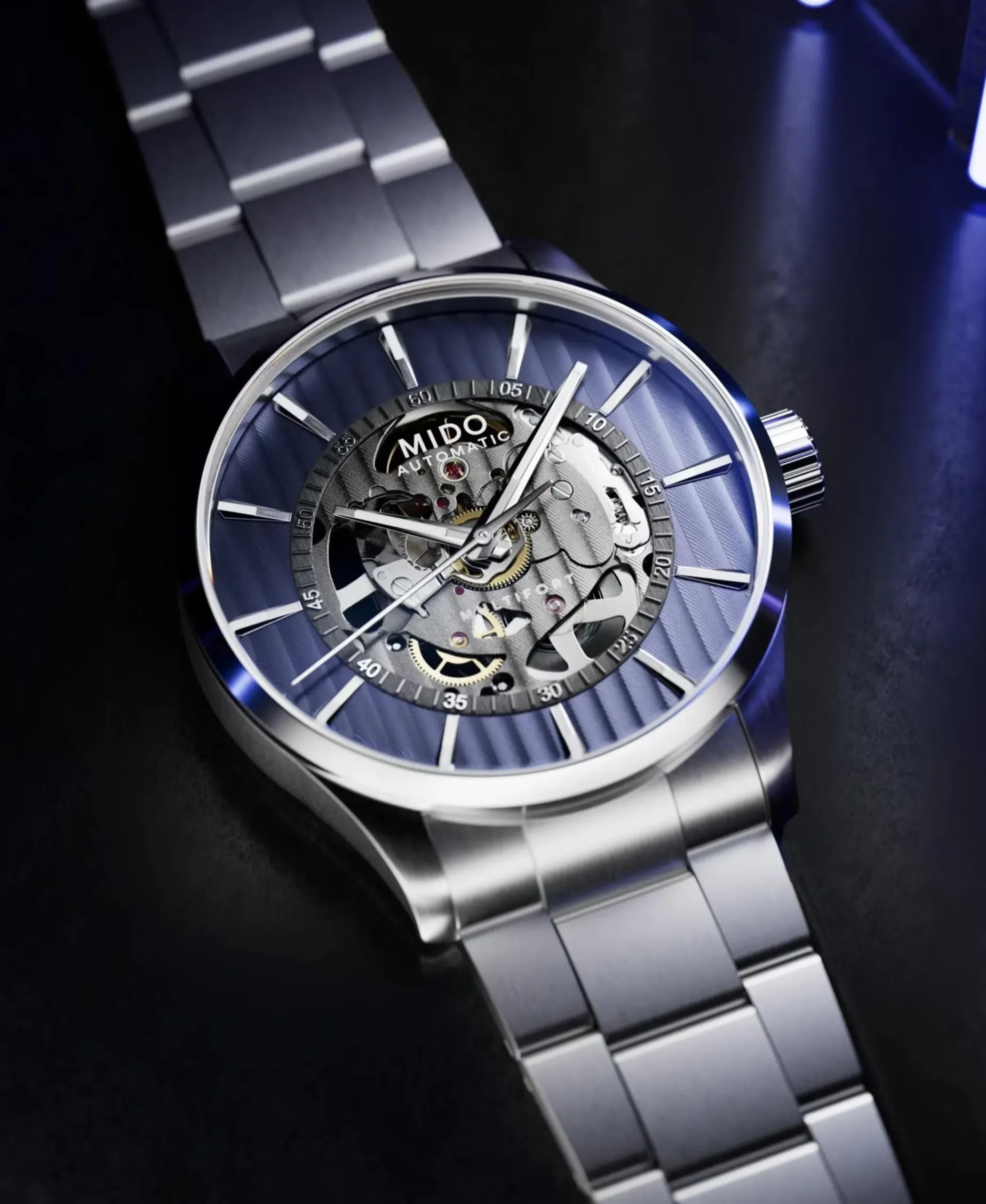 MIDO Multifort Skeleton Vertigo Azul Acero 42 mm | M038.436.11.041.00