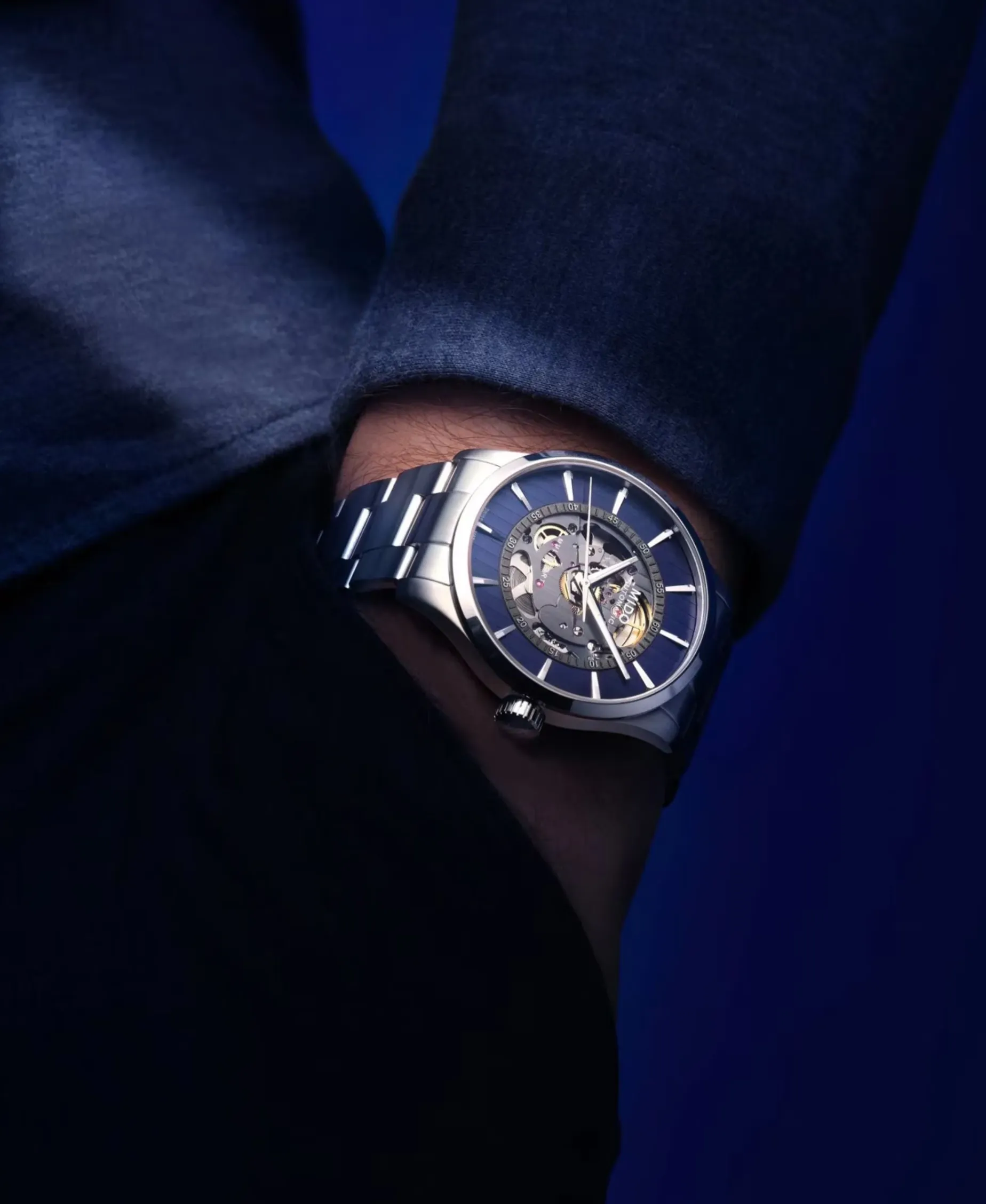 MIDO Multifort Skeleton Vertigo Azul Acero 42 mm | M038.436.11.041.00
