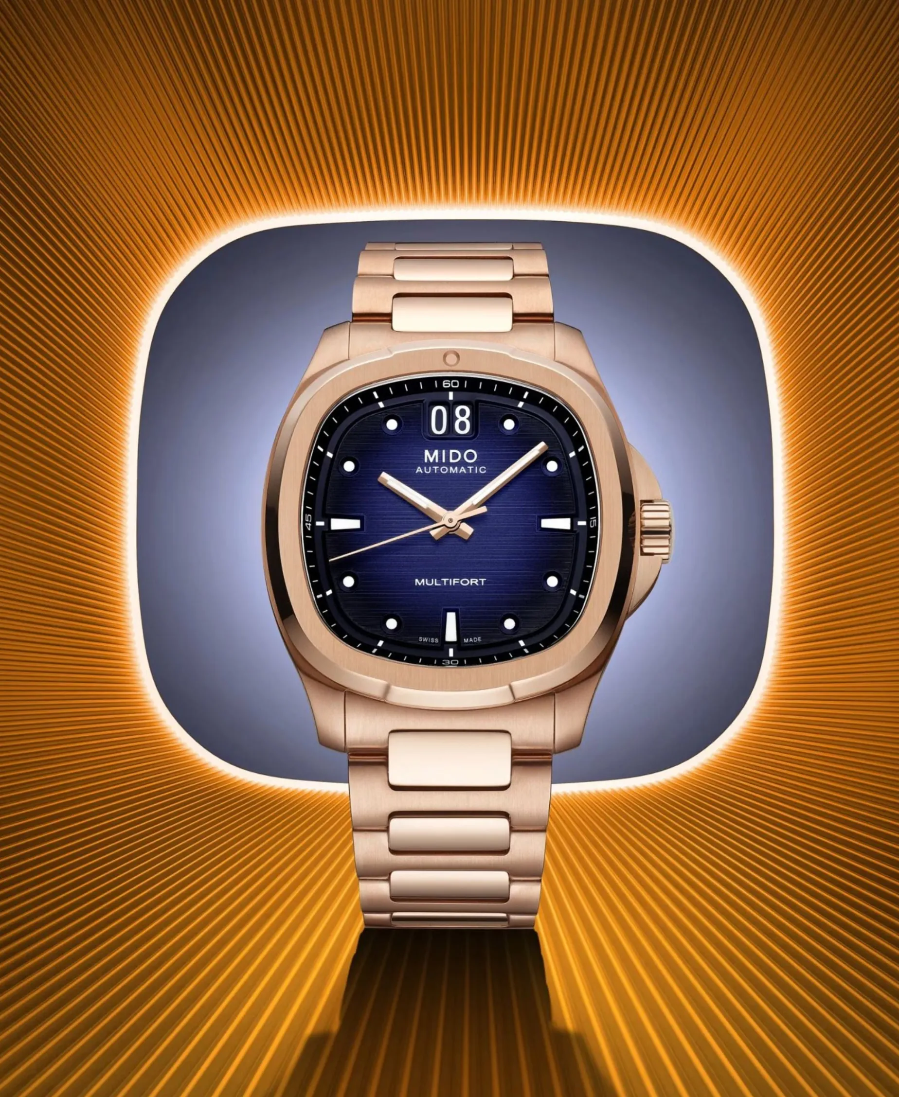 MIDO Multifort TV Big Date Automático Azul Acero PVD Oro Rosa 40 mm | M049.526.33.041.00