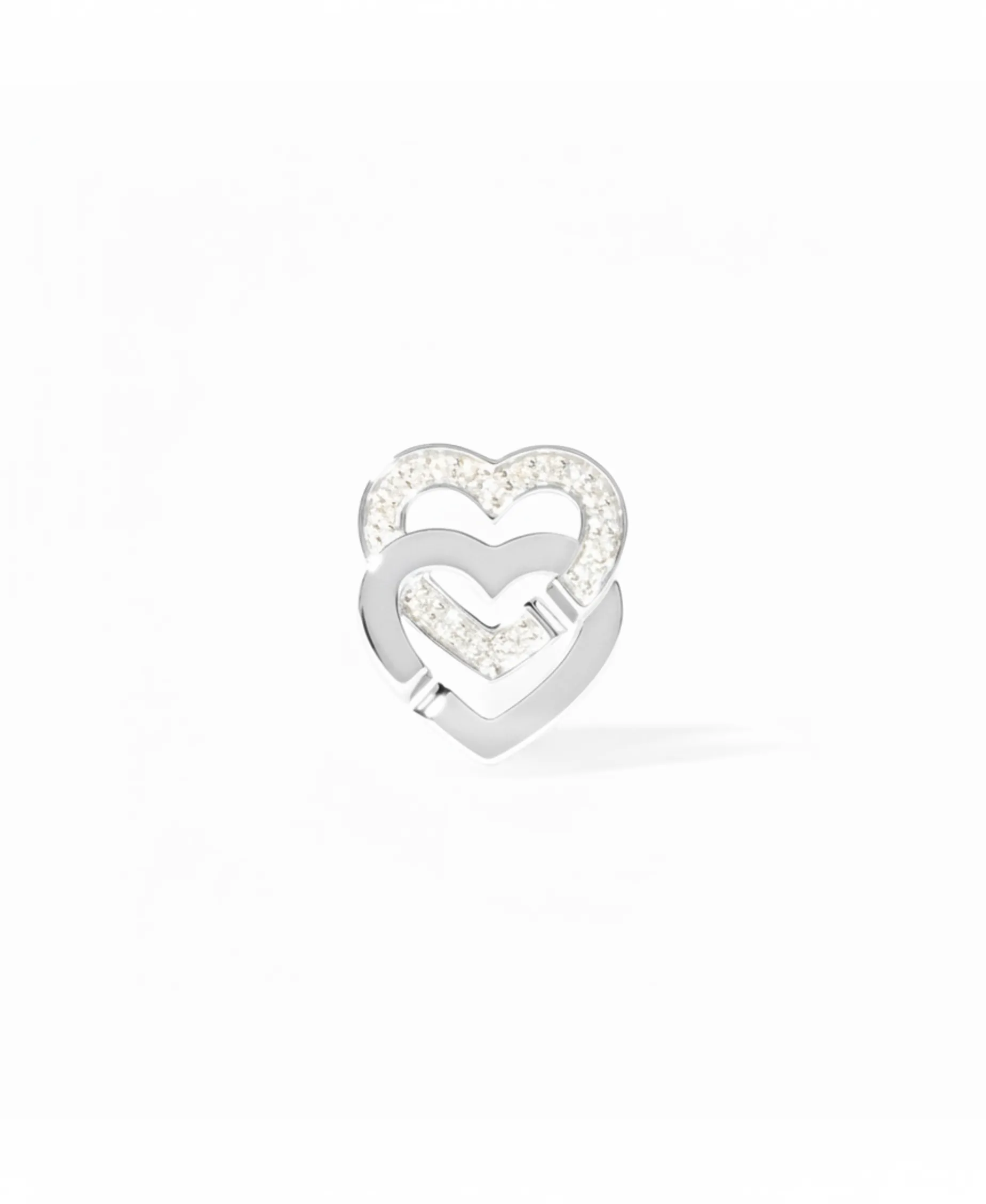 Pendiente Individual Doble Corazón Pequeño Oro Blanco | 845212U
