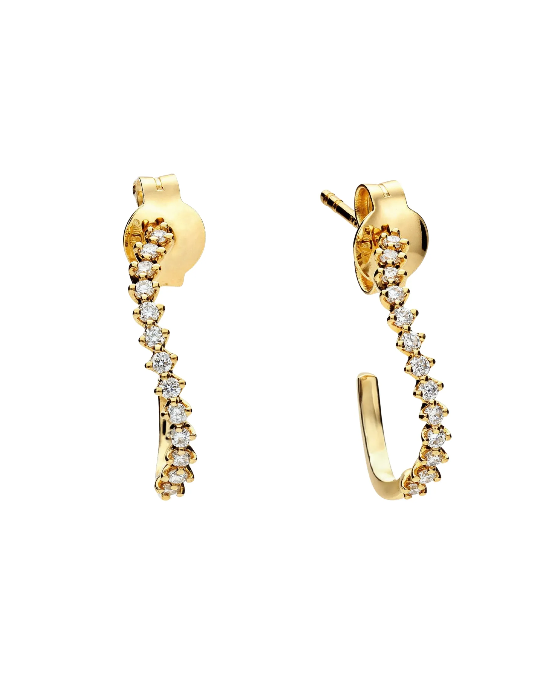 Pendientes Aro Ondulados con Diamantes en Oro Amarillo