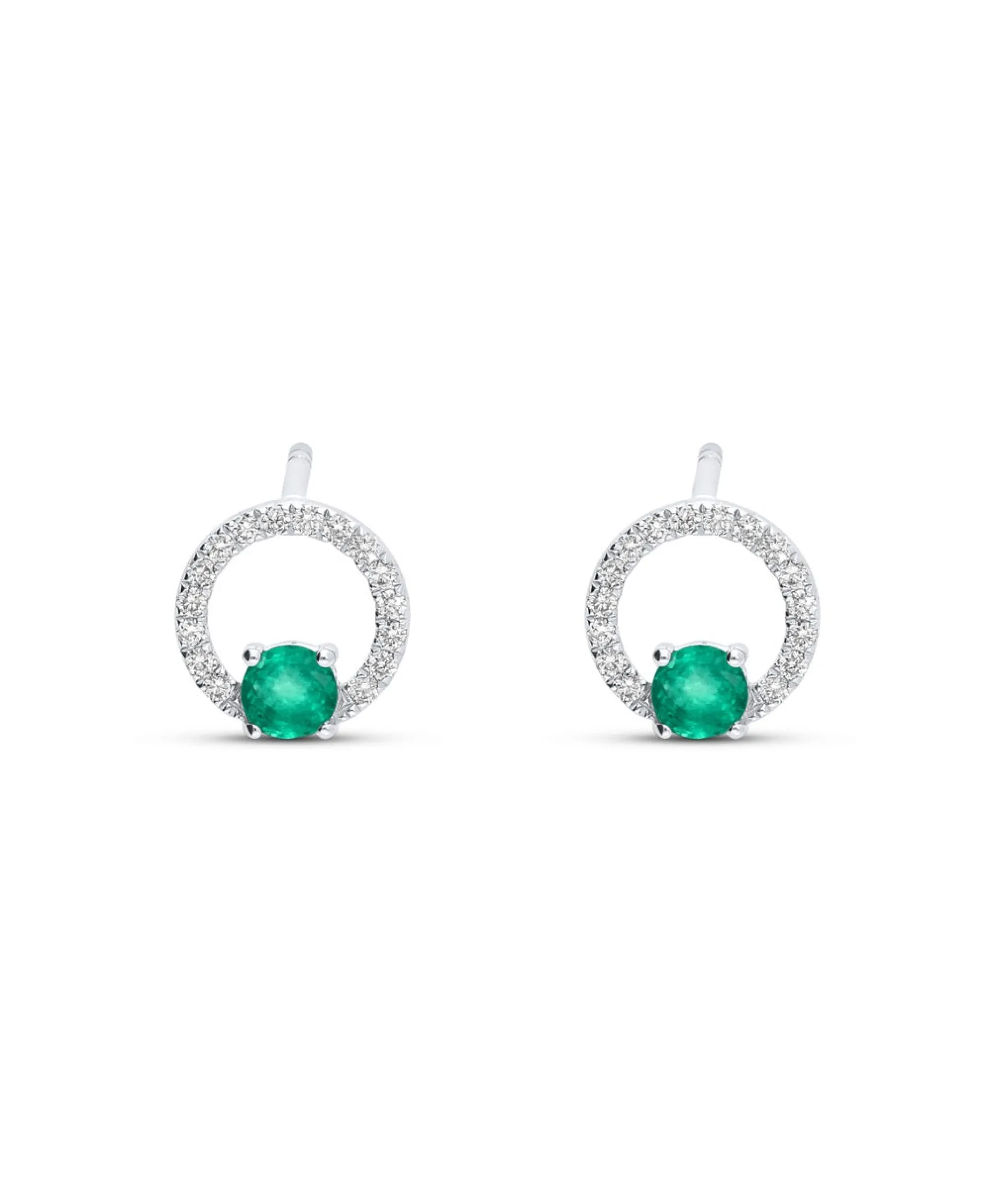 Pendientes Botón de Oro Blanco con Esmeralda y Diamantes