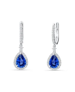 Pendientes Colgantes con Zafiros Talla Pera 2,50 cts y Diamantes en Oro Blanco