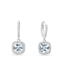 Pendientes con Aguamarinas 2.14 cts y Halo de Diamantes en Oro Blanco