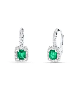 Pendientes con Esmeralda 0,76 ct y Diamantes en Oro Blanco