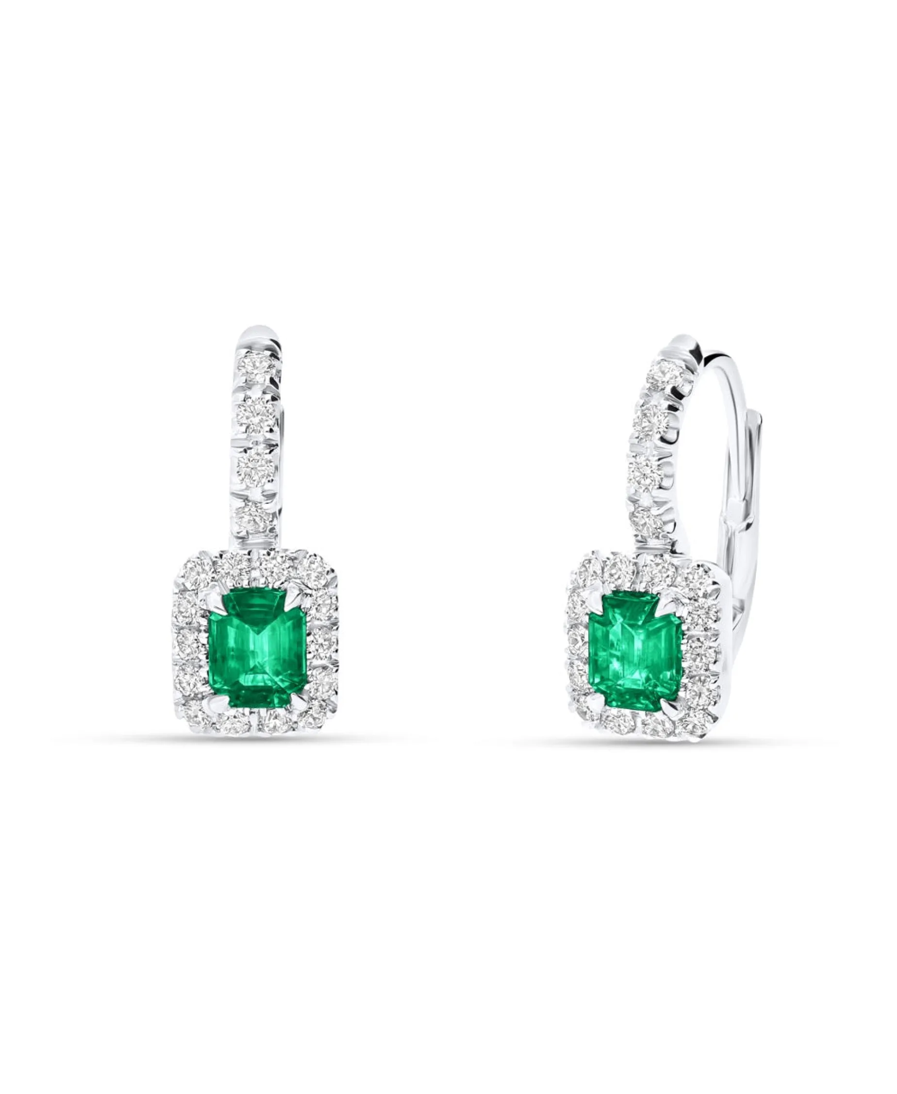 Pendientes con Esmeralda 0,76 ct y Diamantes en Oro Blanco