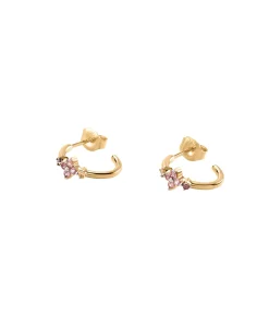 Pendientes Criollas AGATHA París Beloved Plata Dorada Circonitas Rosa | 02390540-315-TU