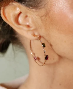 Pendientes de Aro Flexibles con Piedras de Color en Oro Rosa y Titanio