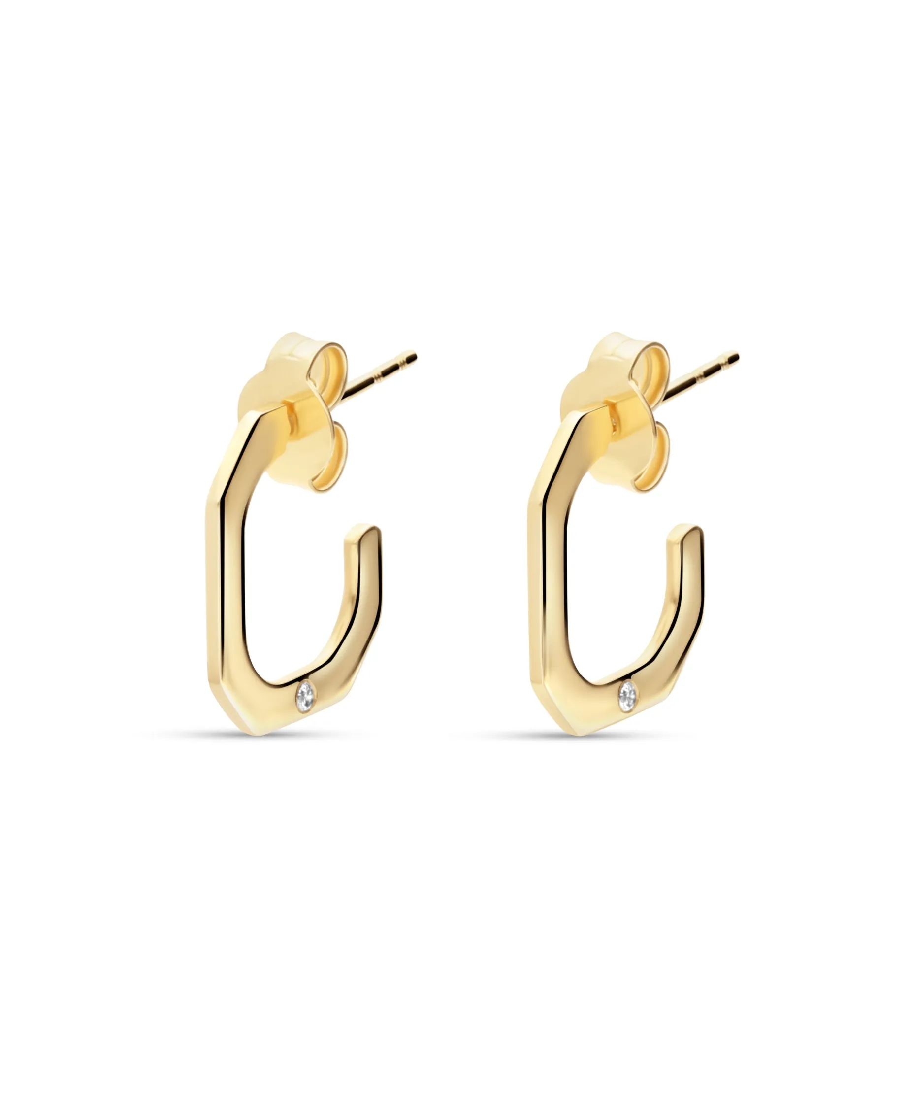 Pendientes de Aro Geométricos con Diamante en Oro Amarillo