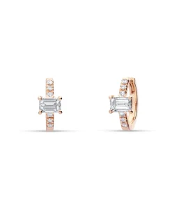 Pendientes de Aro Mini con Diamantes Talla Baguette en Oro Rosa
