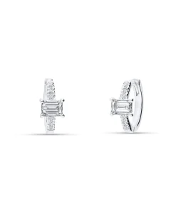 Pendientes de Aro Mini con Diamantes Talla Baguette en Oro Blanco