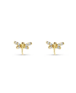 Pendientes de Bebé Libélula con Circonitas en Oro Amarillo