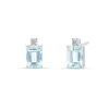 Pendientes de Botón con Aguamarinas Talla Esmeralda 1,70 cts y Diamantes en Oro Blanco 18K