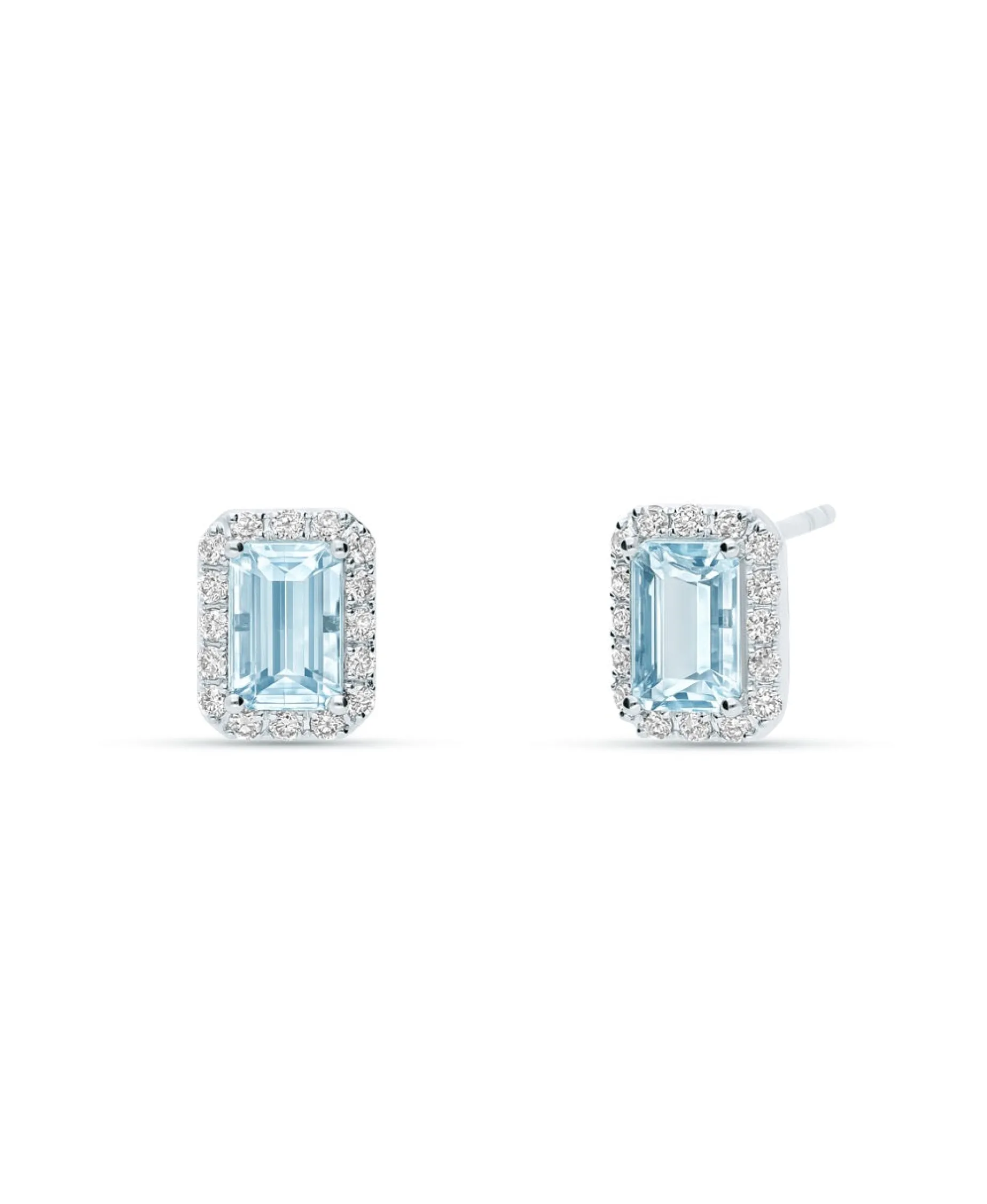 Pendientes de Colgar con Aguamarinas Talla Esmeralda 1,09 cts y Diamantes en Oro Blanco 18K