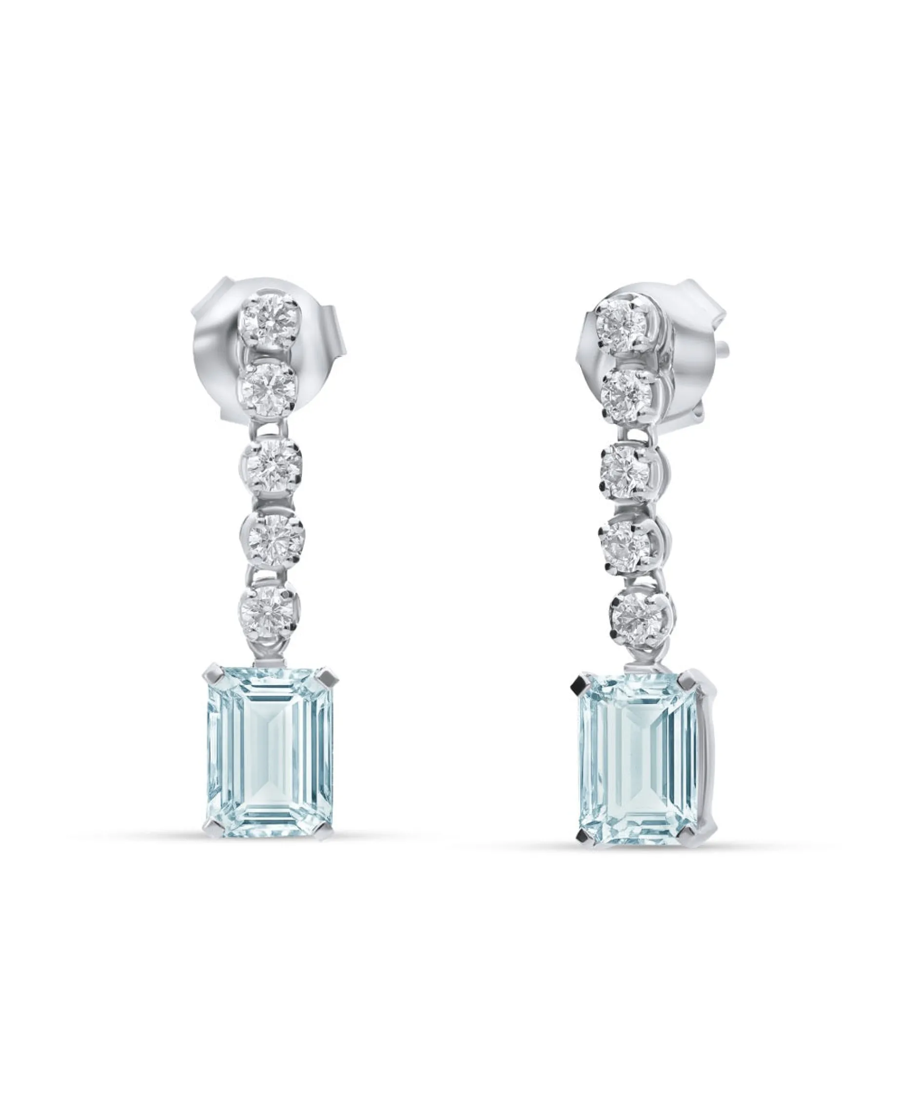 Pendientes de Colgar con Aguamarina Talla Pera 2,86 cts y Diamantes en Oro Blanco 18K