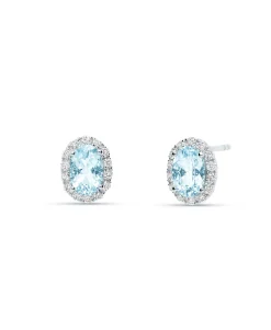 Pendientes de Colgar con Aguamarinas Talla Oval 0,84 cts y Diamantes en Oro Blanco 18K