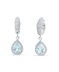 Pendientes de Colgar con Aguamarina Talla Pera 1,72 cts y Diamantes en Oro Blanco 18K