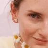 Pendientes DELCERRO Dormilona Oro y Plata Pavé Blanco | 10496