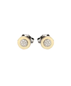 Pendientes DELCERRO Dormilona Oro y Plata Pavé Blanco | 10496
