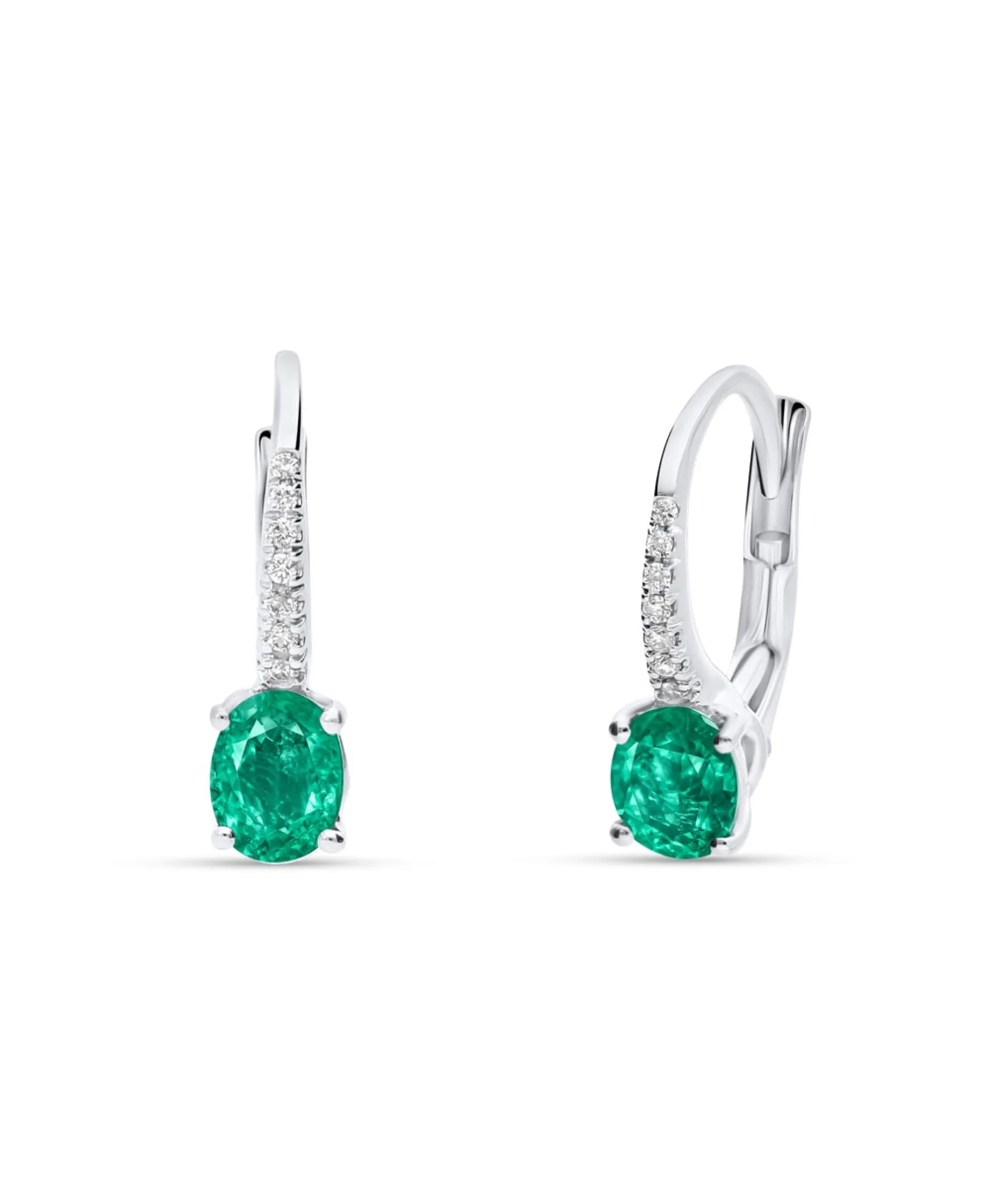 Pendientes de Oro Blanco con Esmeralda y Diamantes