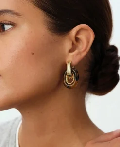 Pendientes Doble Aro AGATHA París Dorado y Marrón | 2380754-173-TU