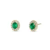 Pendientes Esmeralda Talla Oval y Diamantes en Oro Amarillo