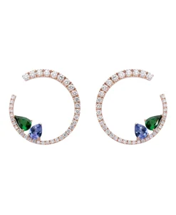 Pendientes Gold&Roses Sasa Circulares L Oro Rosa y Gemas Multicolor | GR-526.3TS