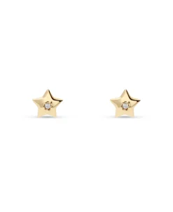 Pendientes Infantiles Estrella con Circonita en Oro Amarillo